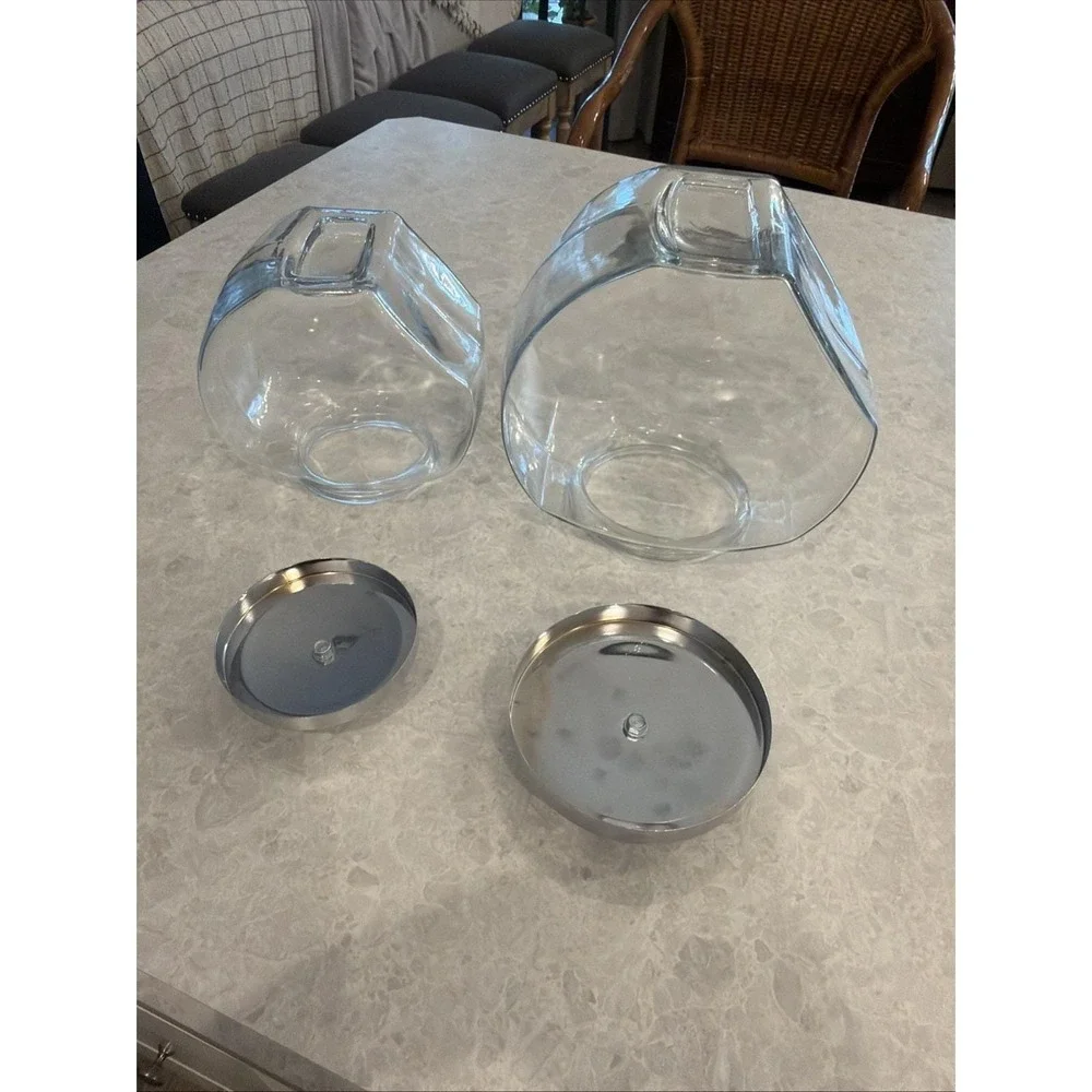 Vintage Style Tilt Candy Canister Jars Set Of Two Red And Silver Lids. No Chips